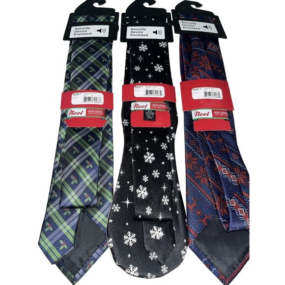 Neck Ties Noel Holiday Collection Christmas 3pc Lot Reindeer Ugly Sweater Holly - Picture 6 of 6